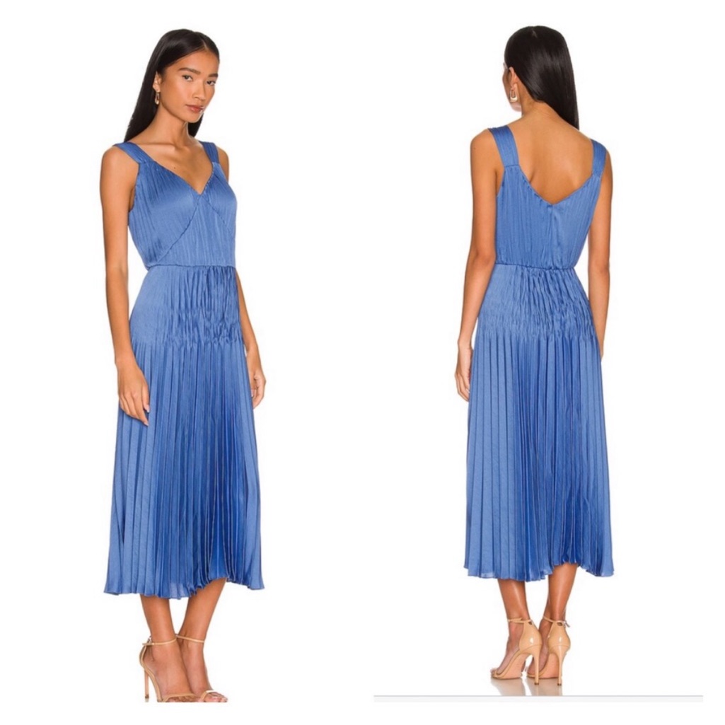 Vince Pleated Blue Satin Dress